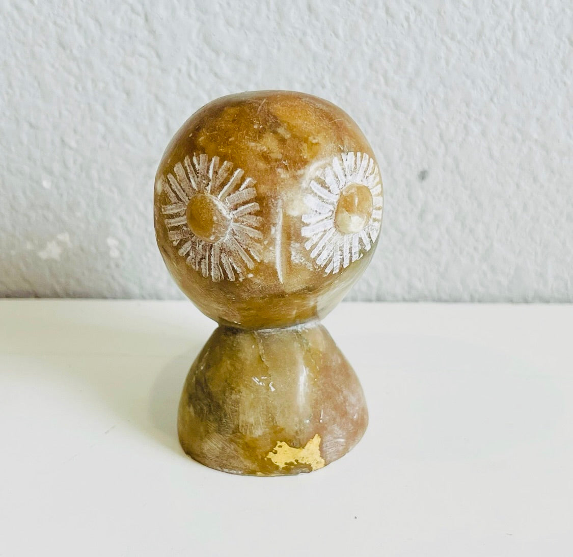 Small Brown Marble Owl Accent Home Office Figurine Hand Carved Decor