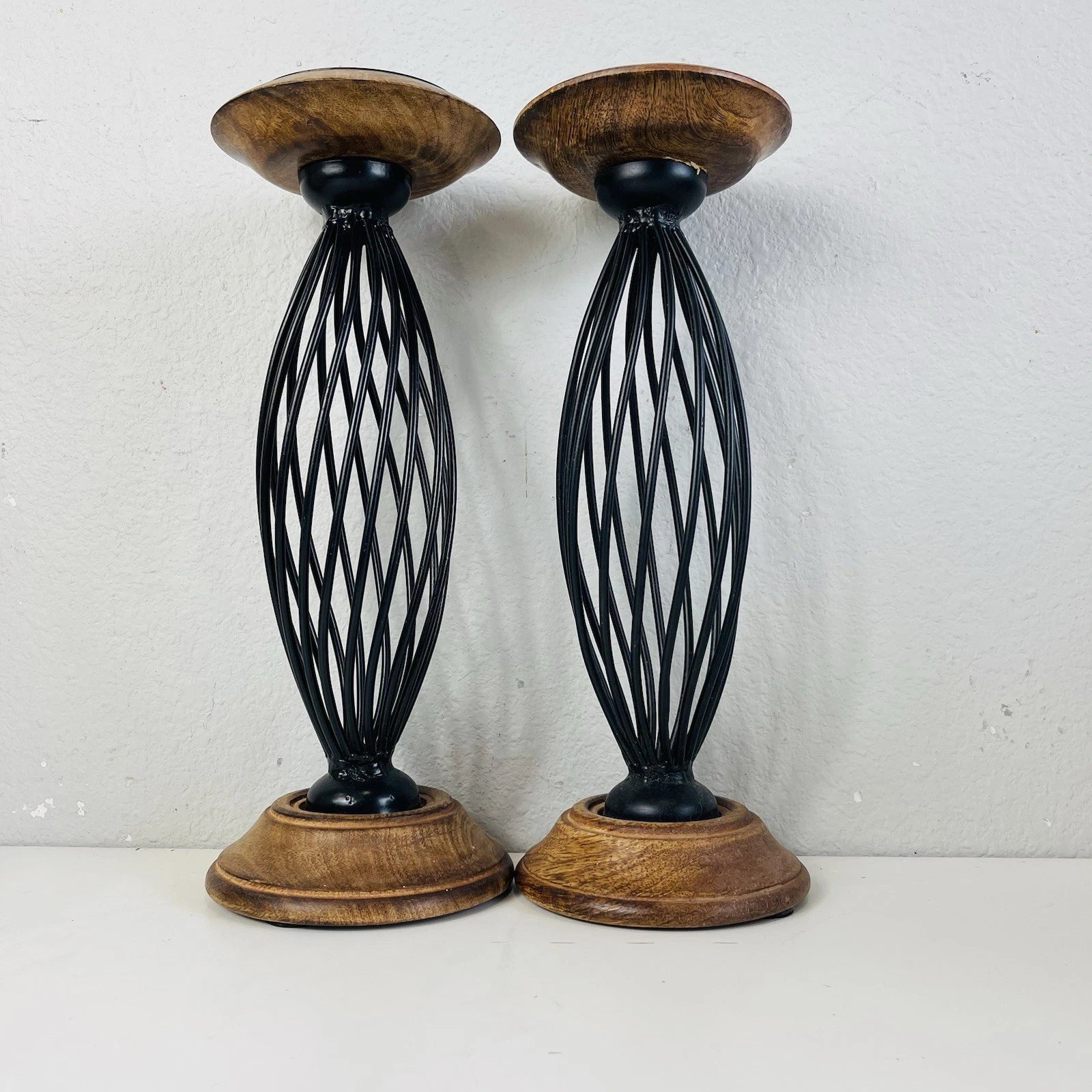 Set of 2 Black Metal Iron Scroll Pillar Candle Stand Holders Accent Home Decor