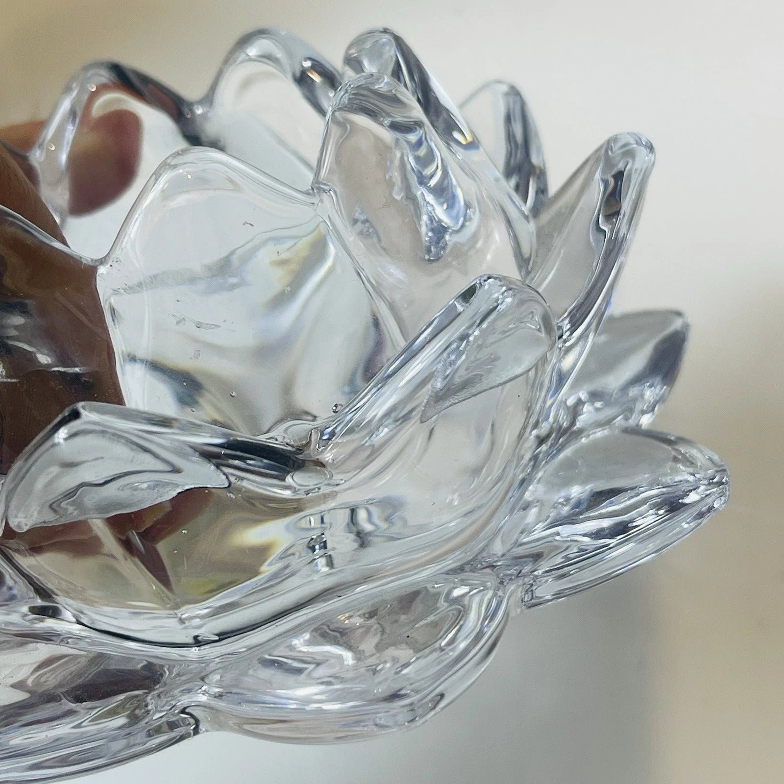 Crystal Lotus Water Lily Faceted Candle Holder Unmarked Home Office AccentDecor