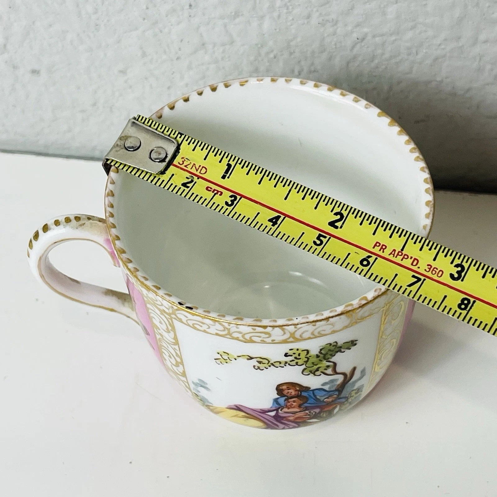 Antique Hand Painted Watteau Pat Dresden Singed Tea Cup Only Pink Yellow Floral