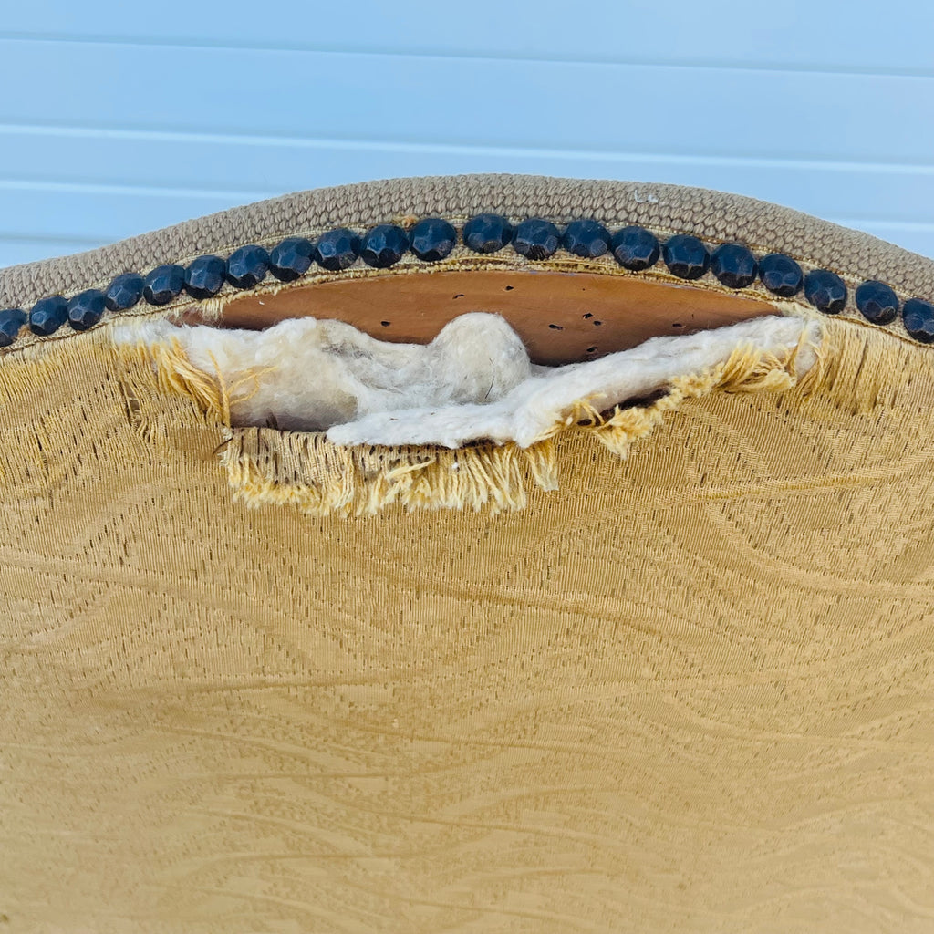 Vintage French Floral Upholstered Armchair with Carved Details *As is*