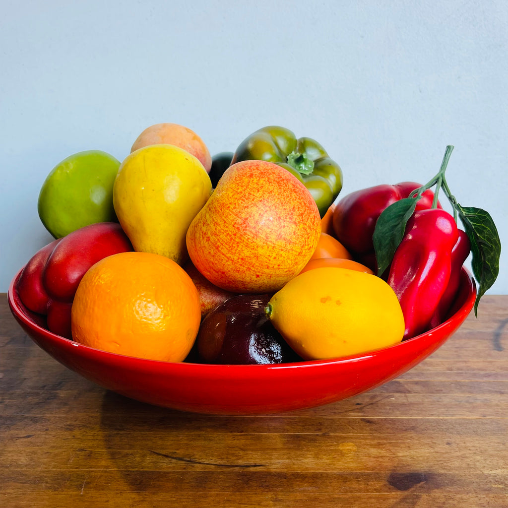 Fruit and Veggie Basket Decor with Red Bowl