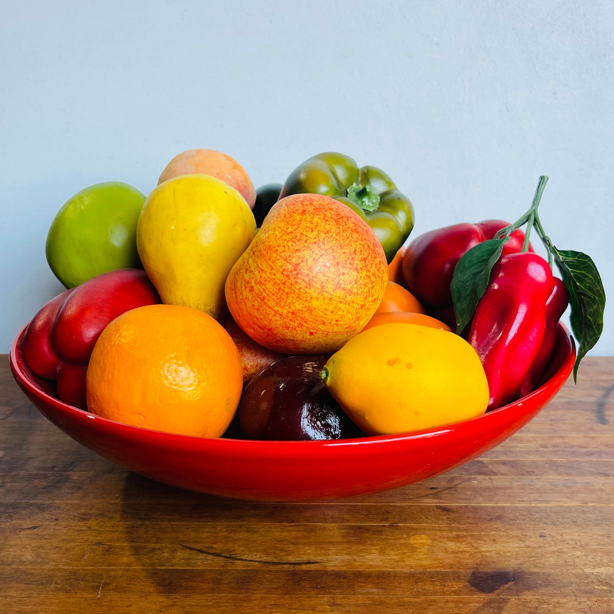 Fruit and Veggie Basket Decor with Red Bowl
