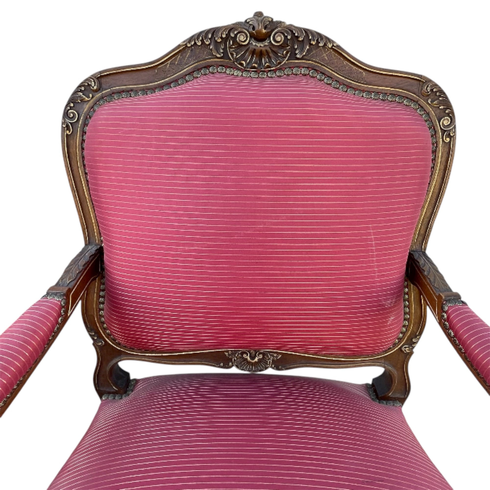 Louis XV Style Set of 2 Armchairs With Decorative Studs Striped Red Pink Upholstery Decor