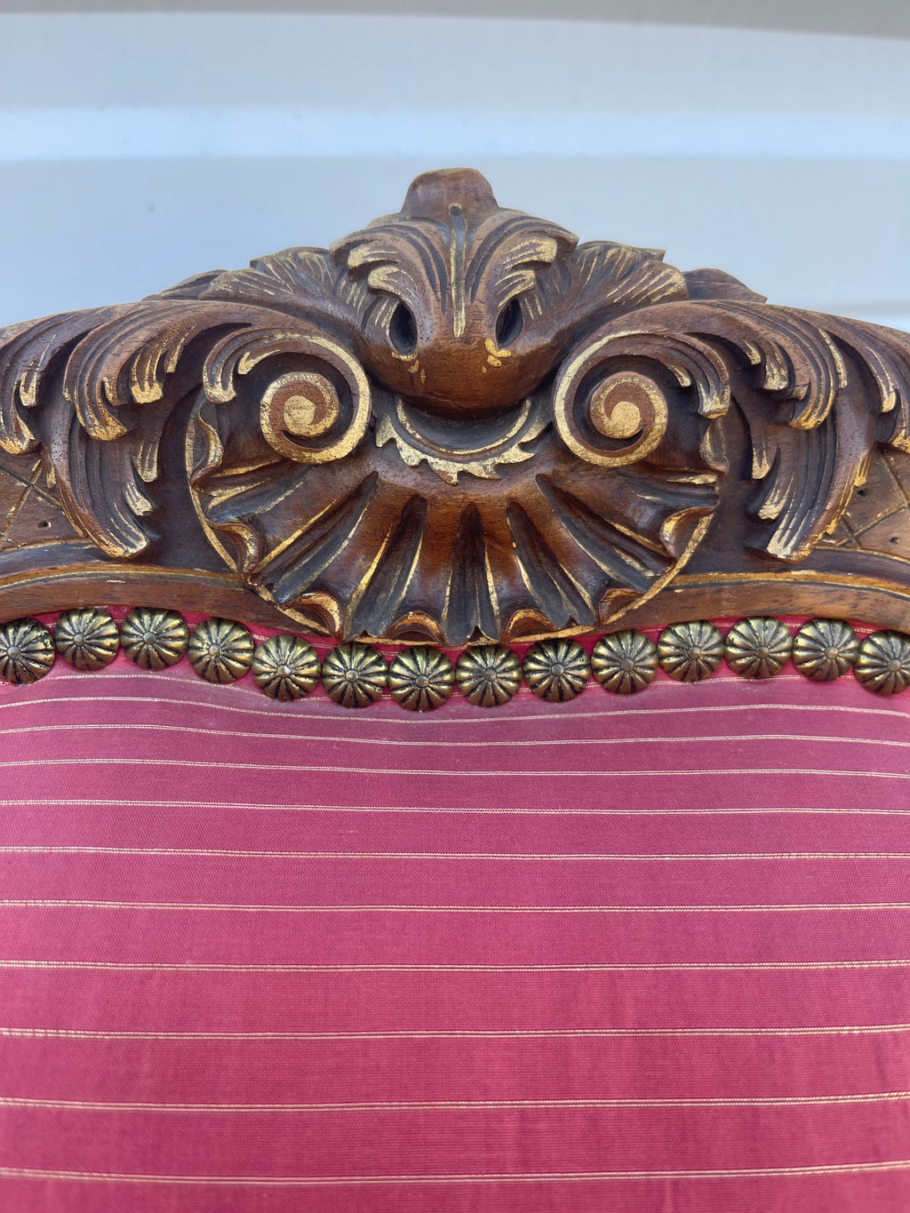 Louis XV Style Set of 2 Armchairs With Decorative Studs Striped Red Pink Upholstery Decor