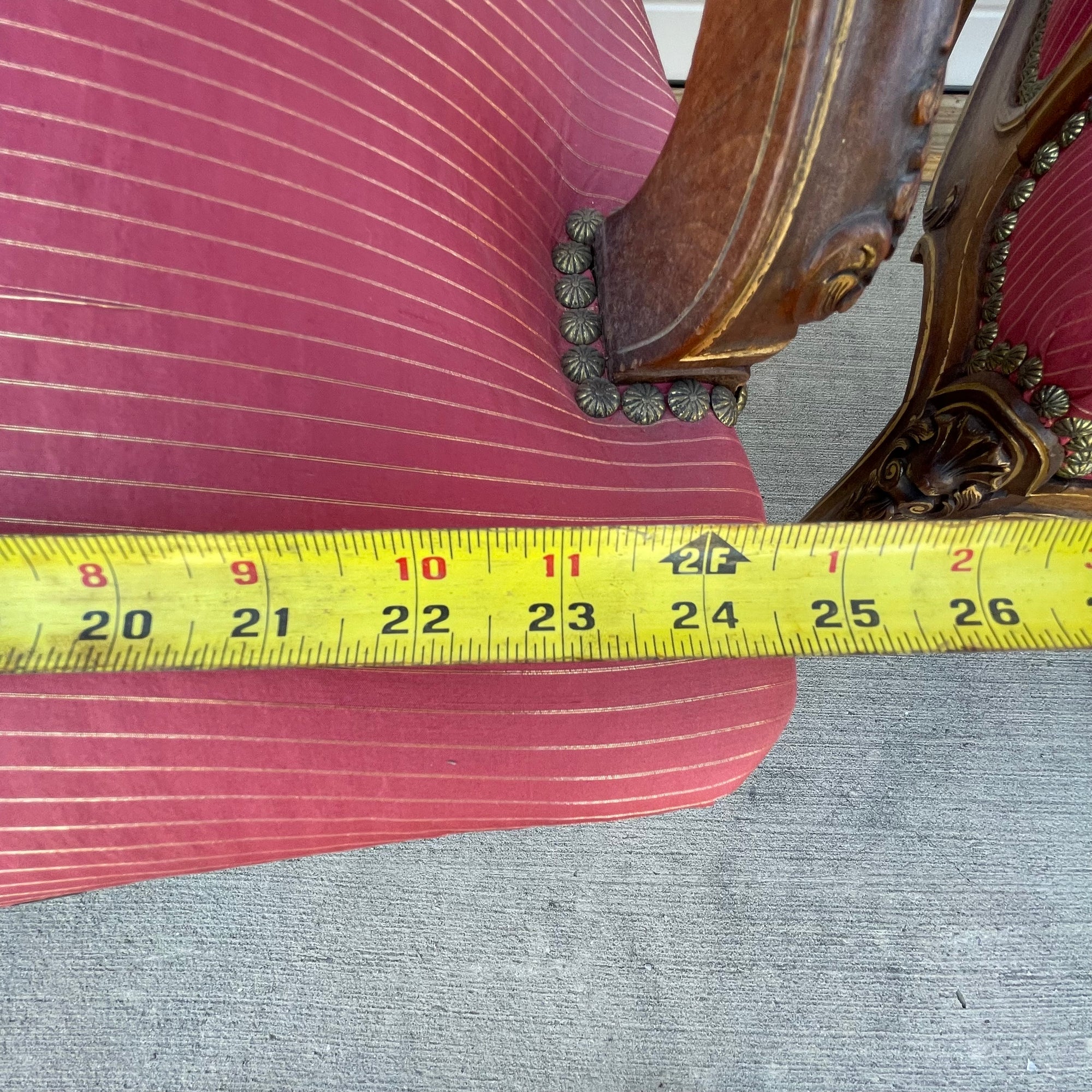 Louis XV Style Set of 2 Armchairs With Decorative Studs Striped Red Pink Upholstery Decor