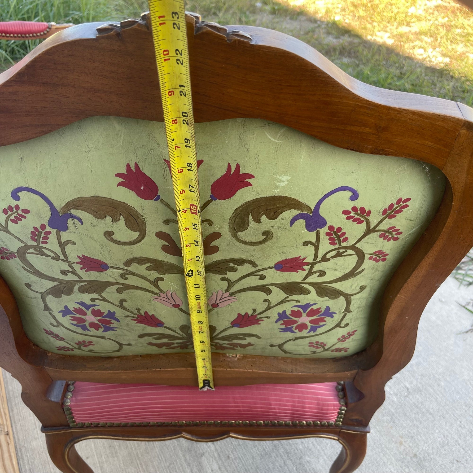 Louis XV Style Set of 2 Armchairs With Decorative Studs Striped Red Pink Upholstery Decor