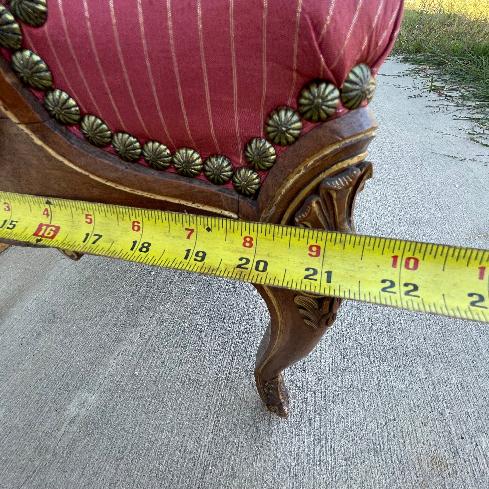 Louis XV Style Set of 2 Armchairs With Decorative Studs Striped Red Pink Upholstery Decor