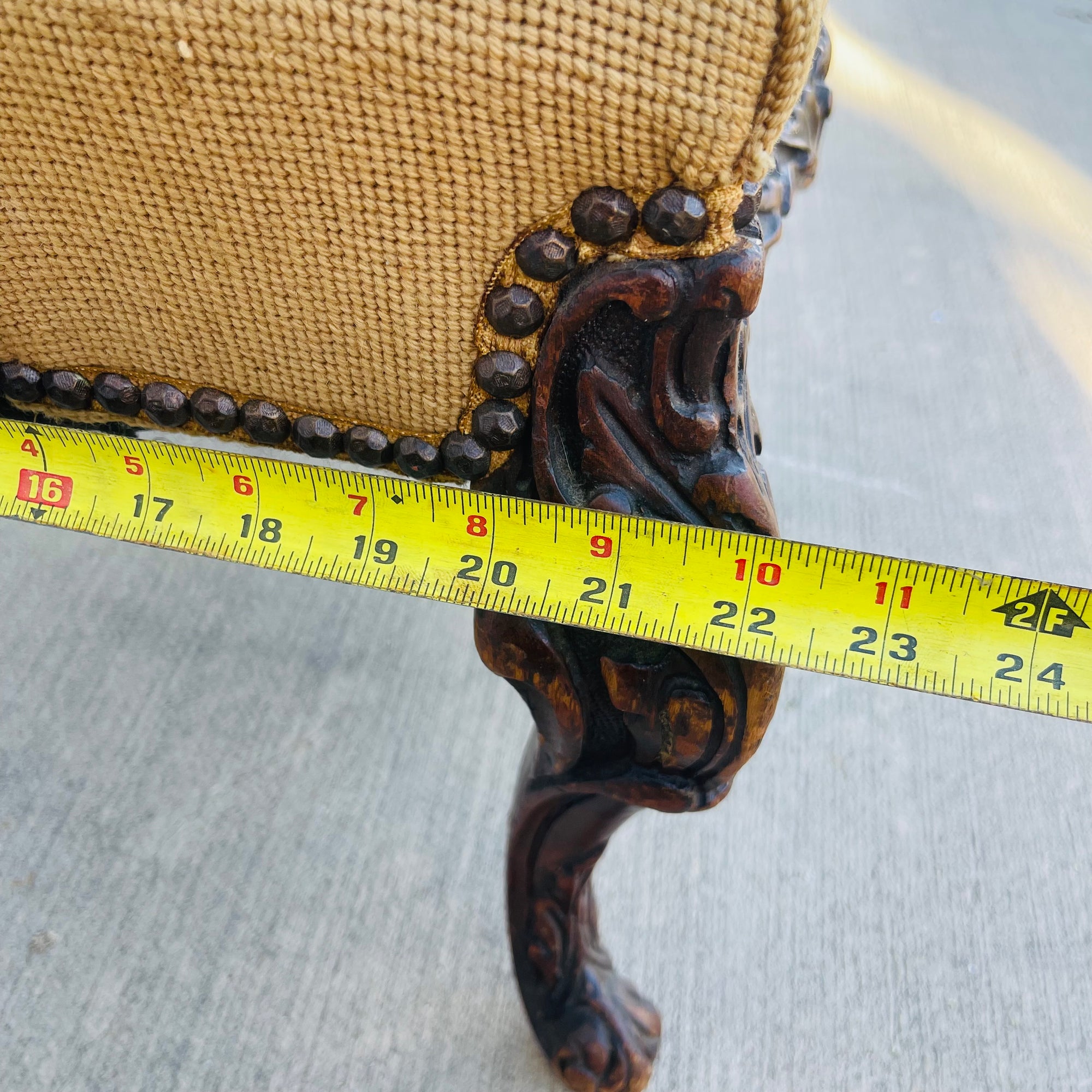 Vintage French Floral Upholstered Armchair with Carved Details *As is*