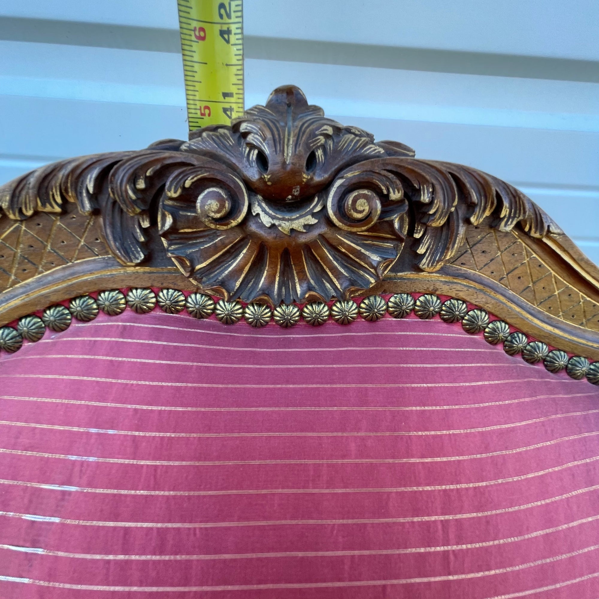 Louis XV Style Set of 2 Armchairs With Decorative Studs Striped Red Pink Upholstery Decor