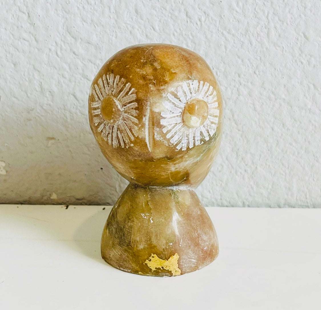 Small Brown Marble Owl Accent Home Office Figurine Hand Carved Decor