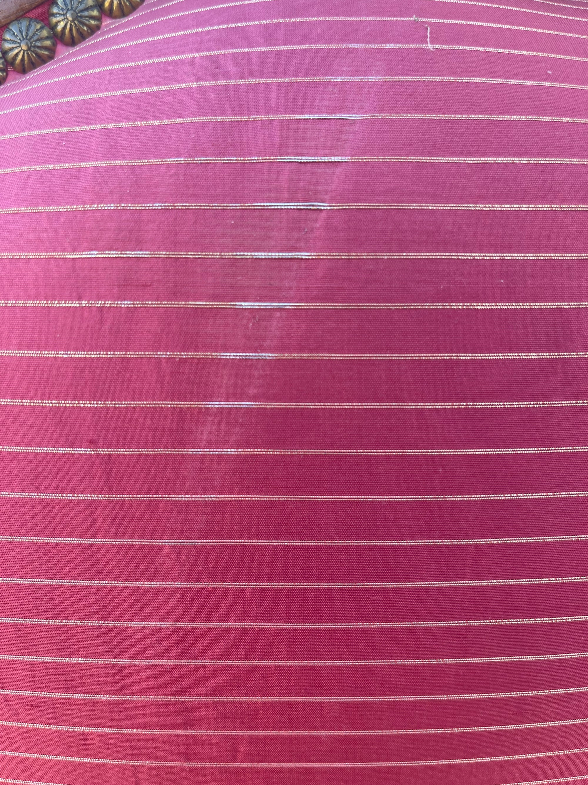 Louis XV Style Set of 2 Armchairs With Decorative Studs Striped Red Pink Upholstery Decor