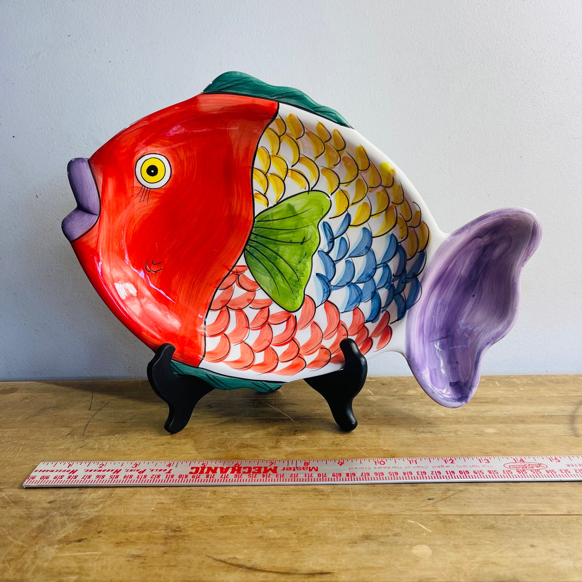 Hand Painted Colorful Rainbow Ceramic Fish Platter Tray
