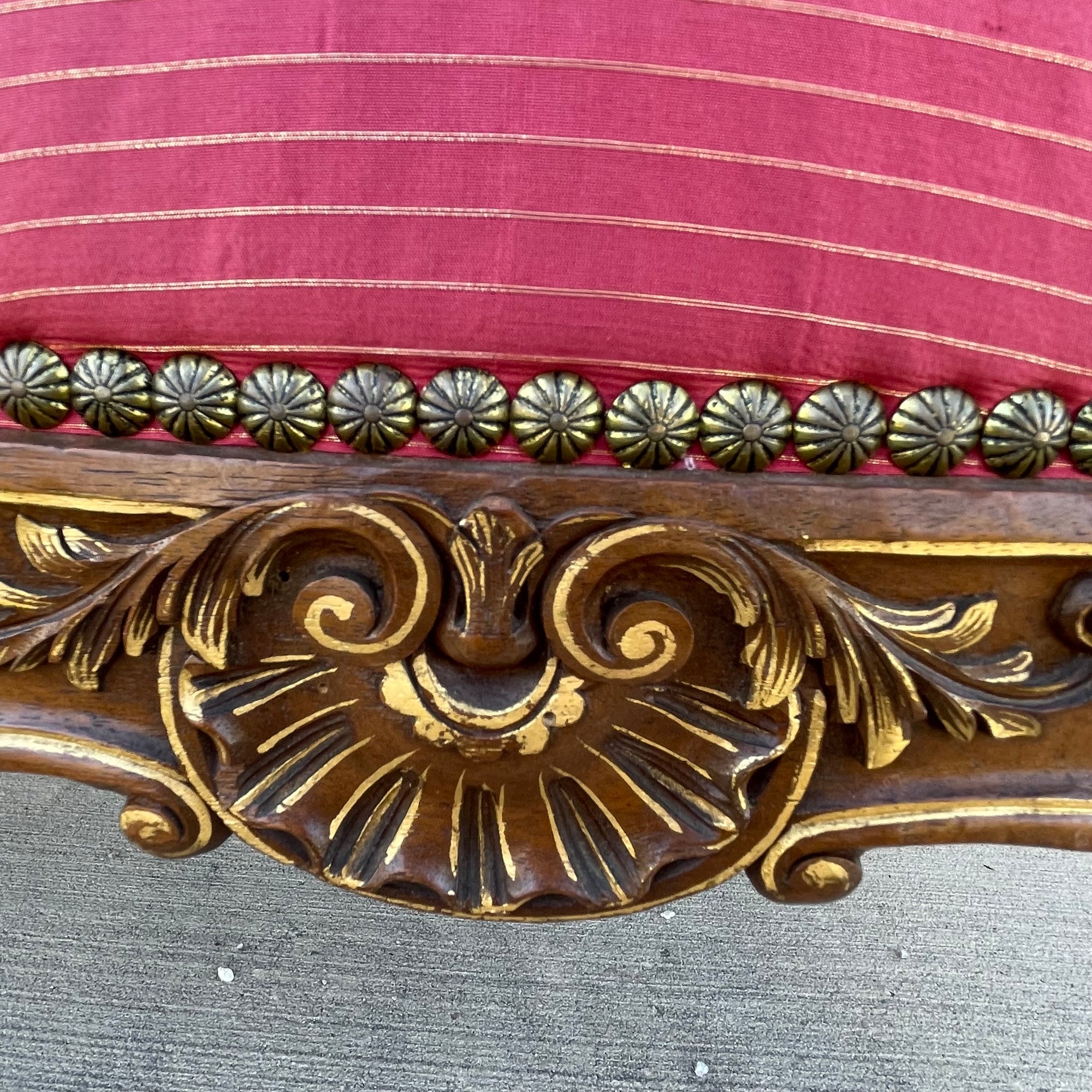 Louis XV Style Set of 2 Armchairs With Decorative Studs Striped Red Pink Upholstery Decor