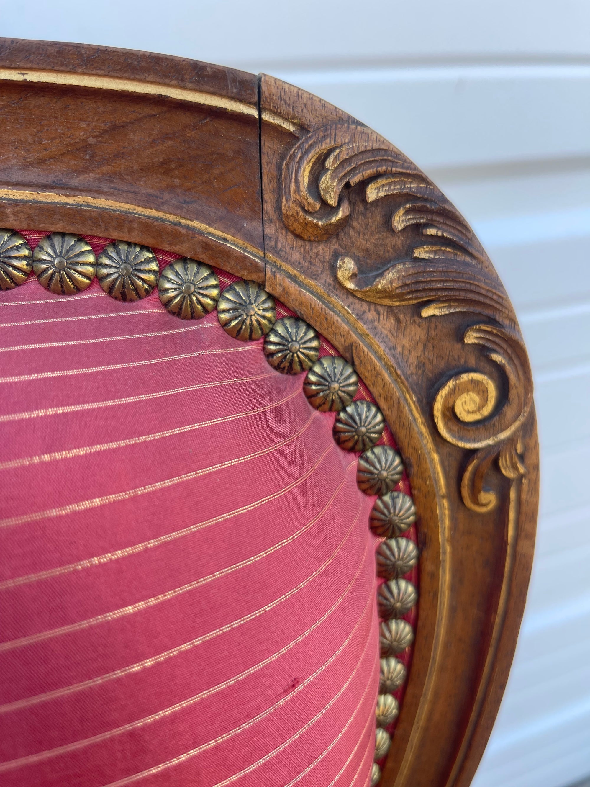 Louis XV Style Set of 2 Armchairs With Decorative Studs Striped Red Pink Upholstery Decor