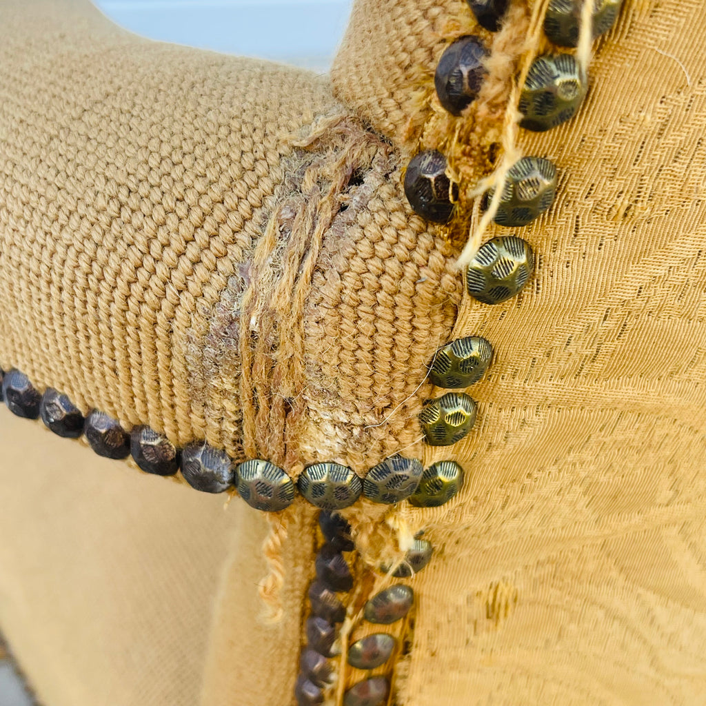 Vintage French Floral Upholstered Armchair with Carved Details *As is*