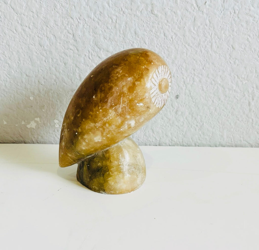 Small Brown Marble Owl Accent Home Office Figurine Hand Carved Decor