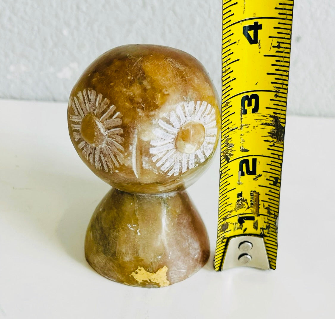 Small Brown Marble Owl Accent Home Office Figurine Hand Carved Decor