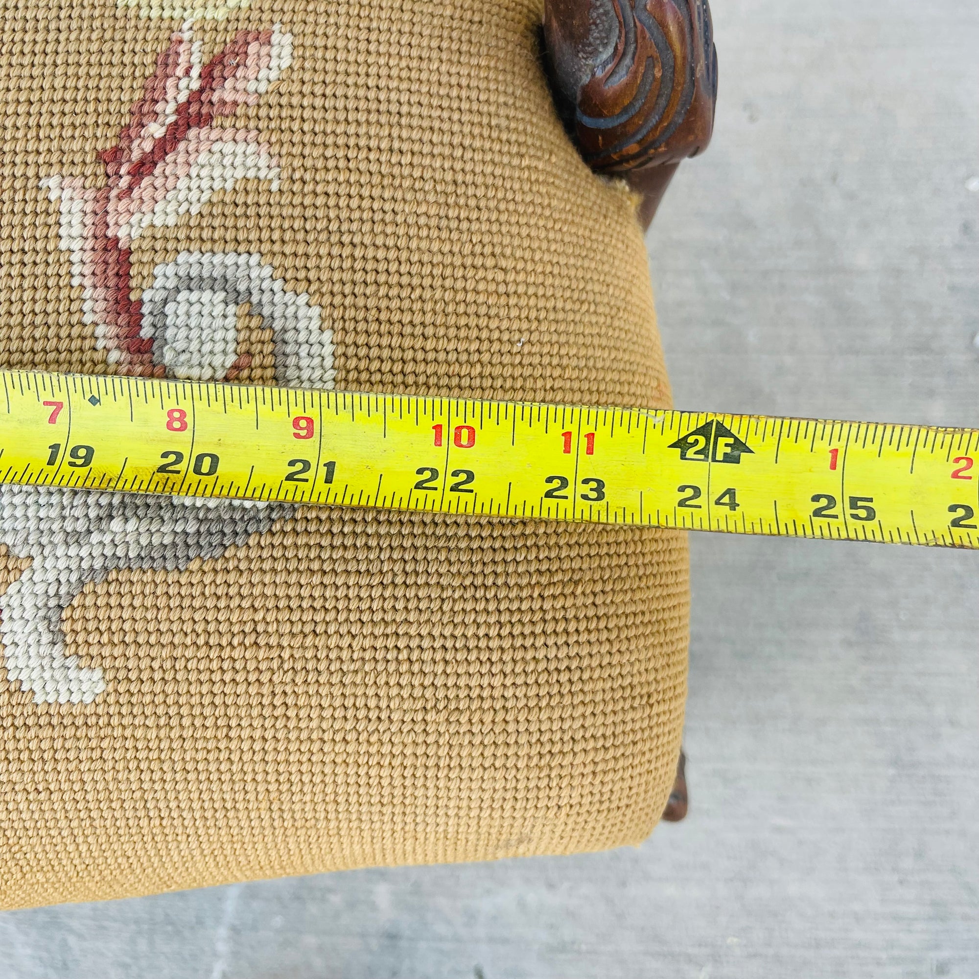 Vintage French Floral Upholstered Armchair with Carved Details *As is*