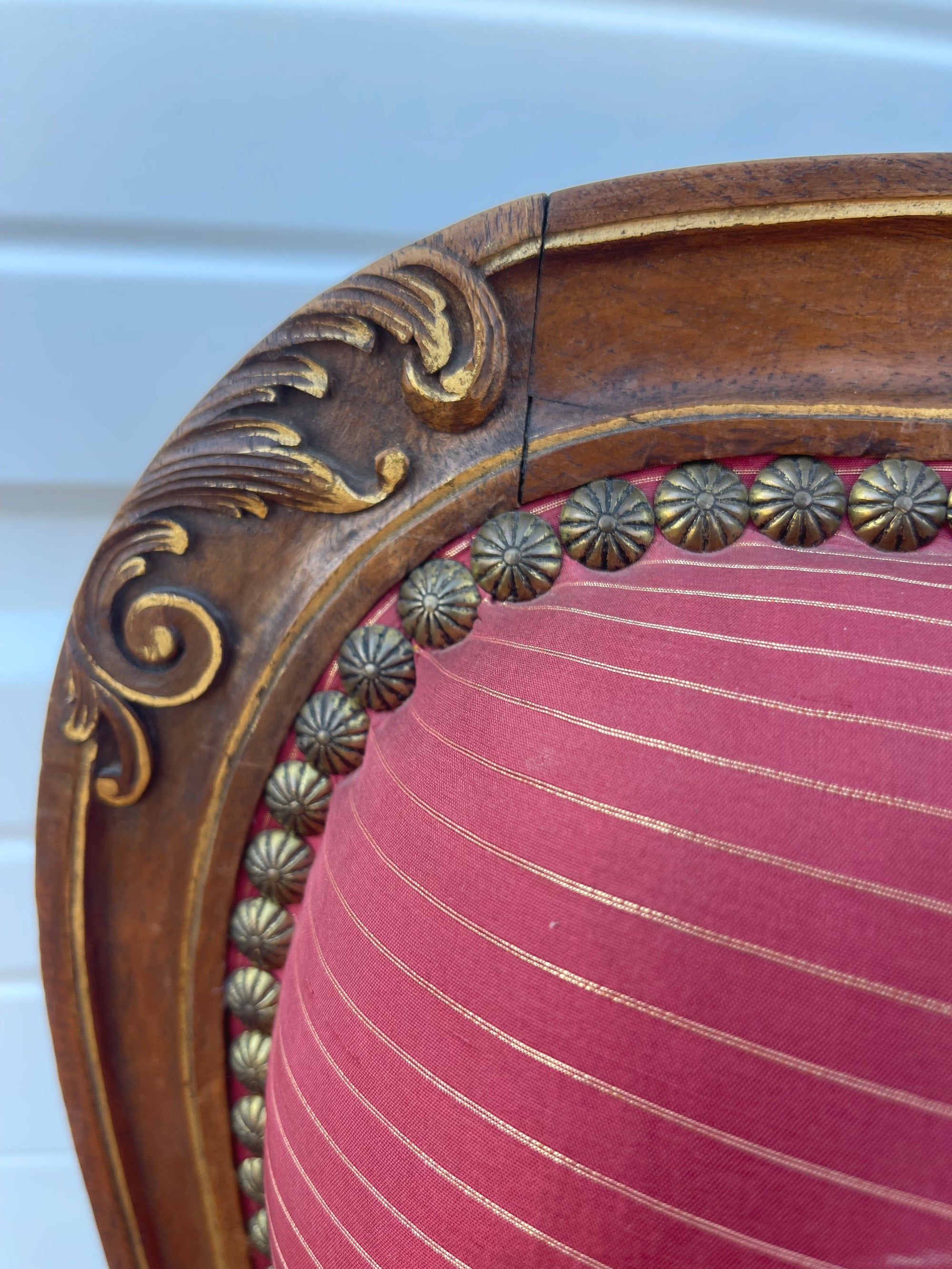 Louis XV Style Set of 2 Armchairs With Decorative Studs Striped Red Pink Upholstery Decor