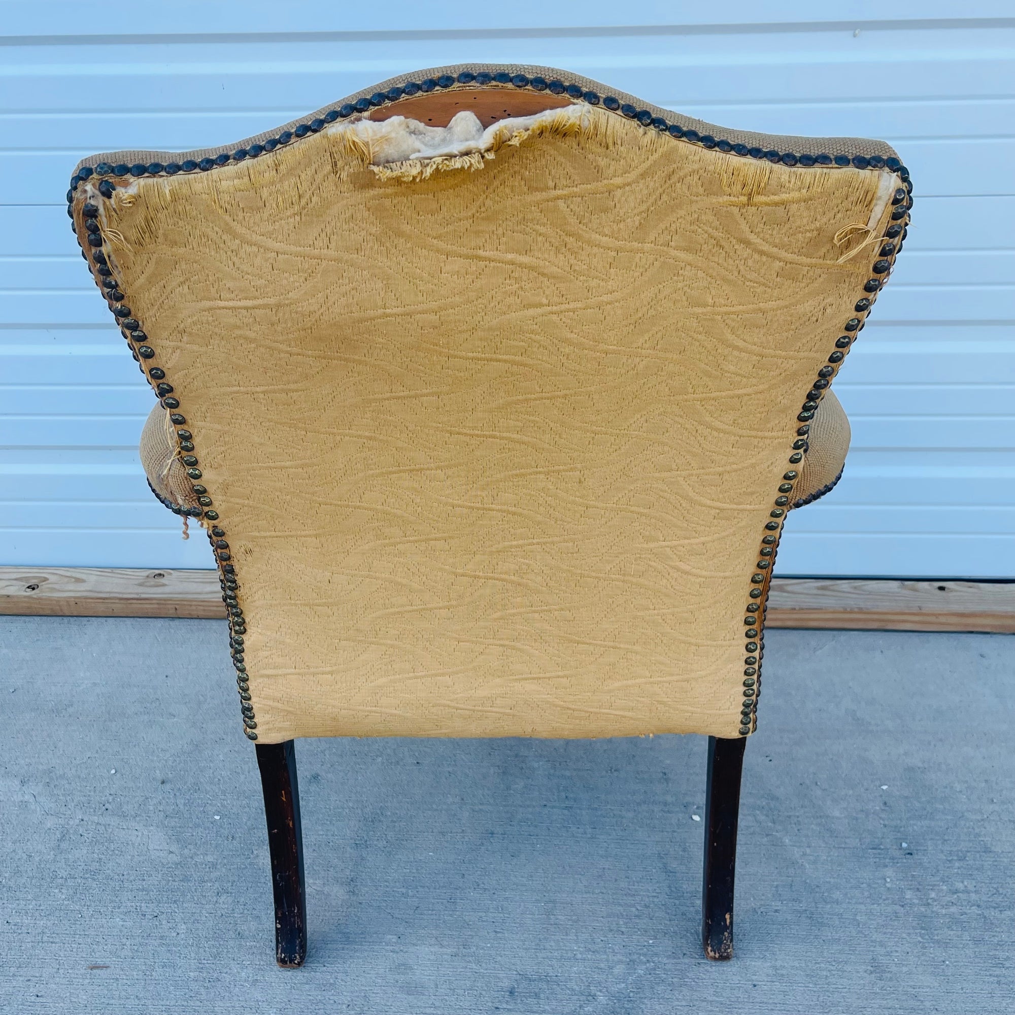 Vintage French Floral Upholstered Armchair with Carved Details *As is*