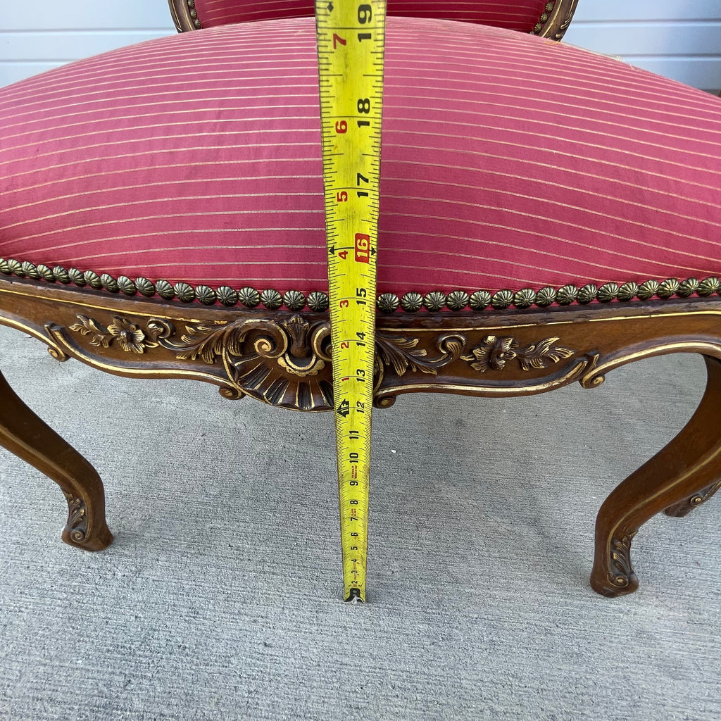 Louis XV Style Set of 2 Armchairs With Decorative Studs Striped Red Pink Upholstery Decor