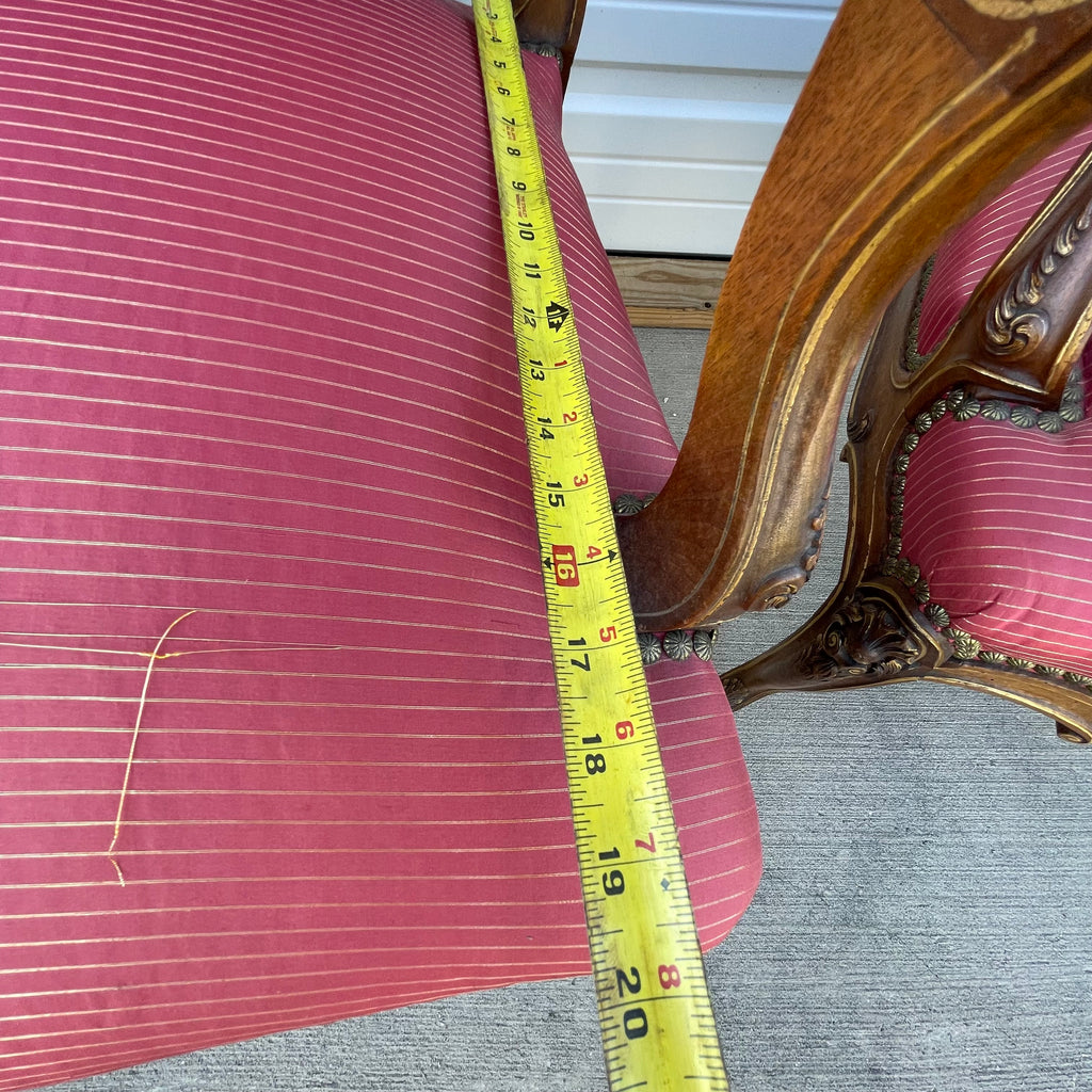 Louis XV Style Set of 2 Armchairs With Decorative Studs Striped Red Pink Upholstery Decor