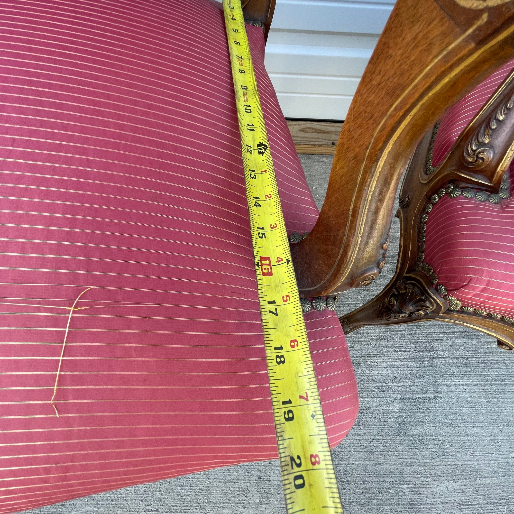 Louis XV Style Set of 2 Armchairs With Decorative Studs Striped Red Pink Upholstery Decor