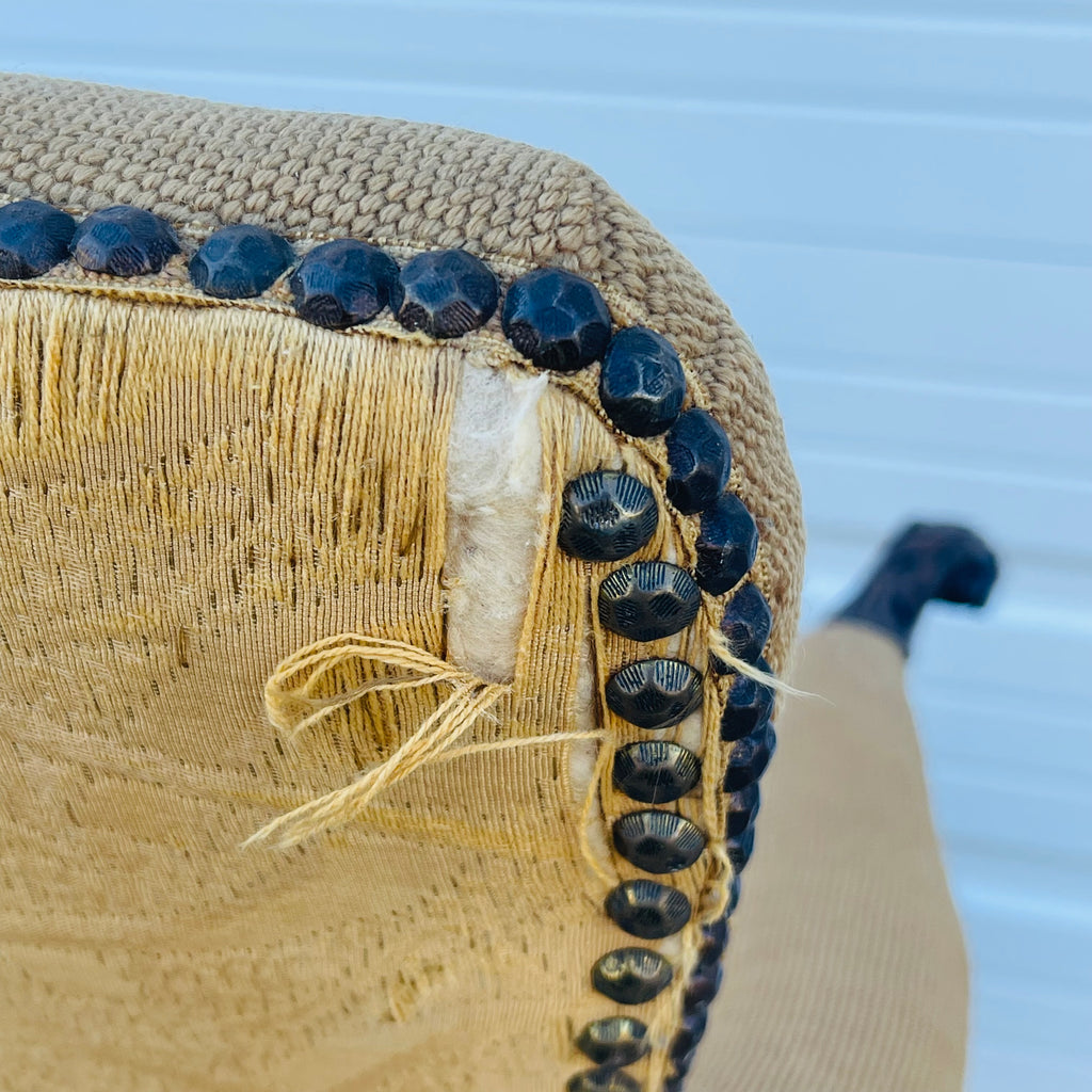 Vintage French Floral Upholstered Armchair with Carved Details *As is*