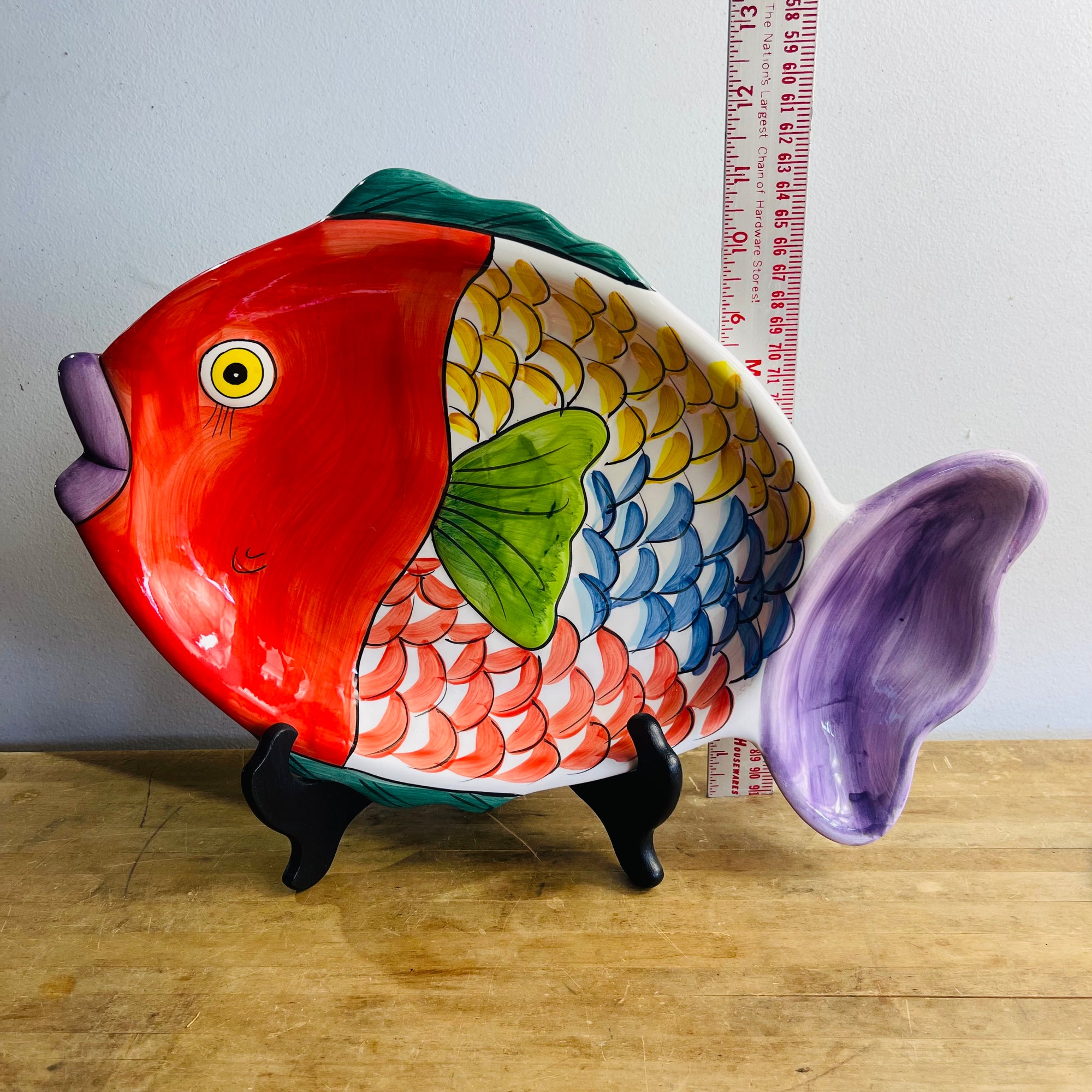 Hand Painted Colorful Rainbow Ceramic Fish Platter Tray