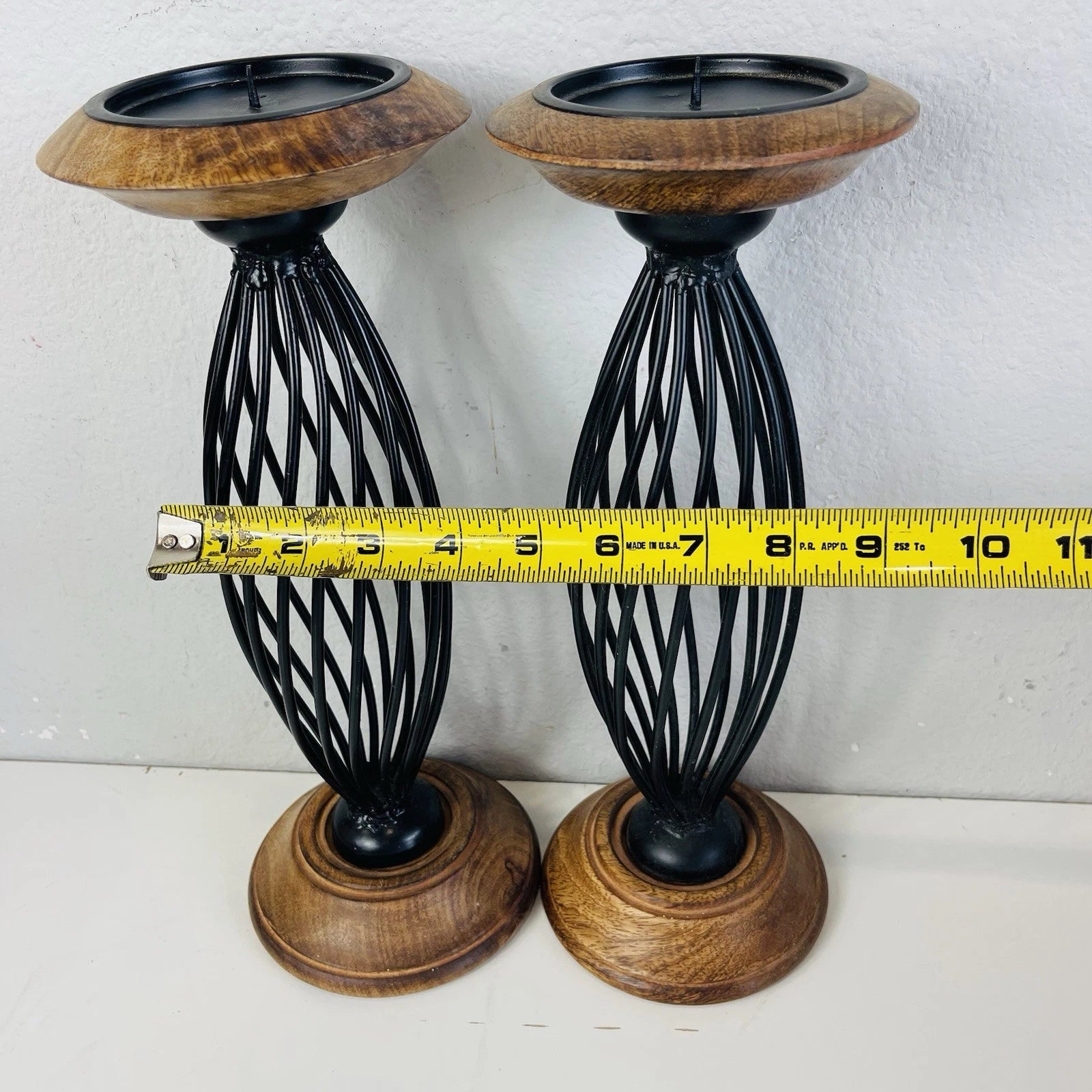 Set of 2 Black Metal Iron Scroll Pillar Candle Stand Holders Accent Home Decor