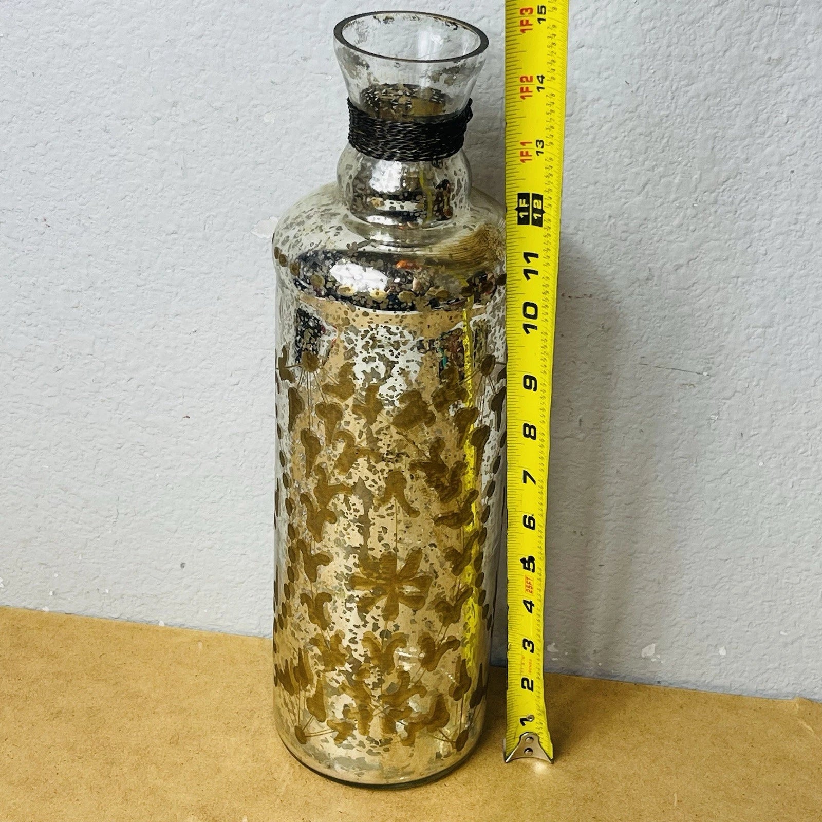 Autumn Mercury Glass Display Bottle with Metal Accents | Fall Decor