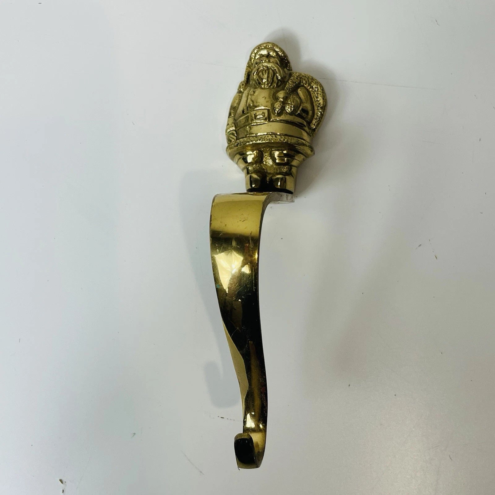 Santa Claus Brass Stocking Hanger Christmas Hook Holder Holiday Wreath And Staff