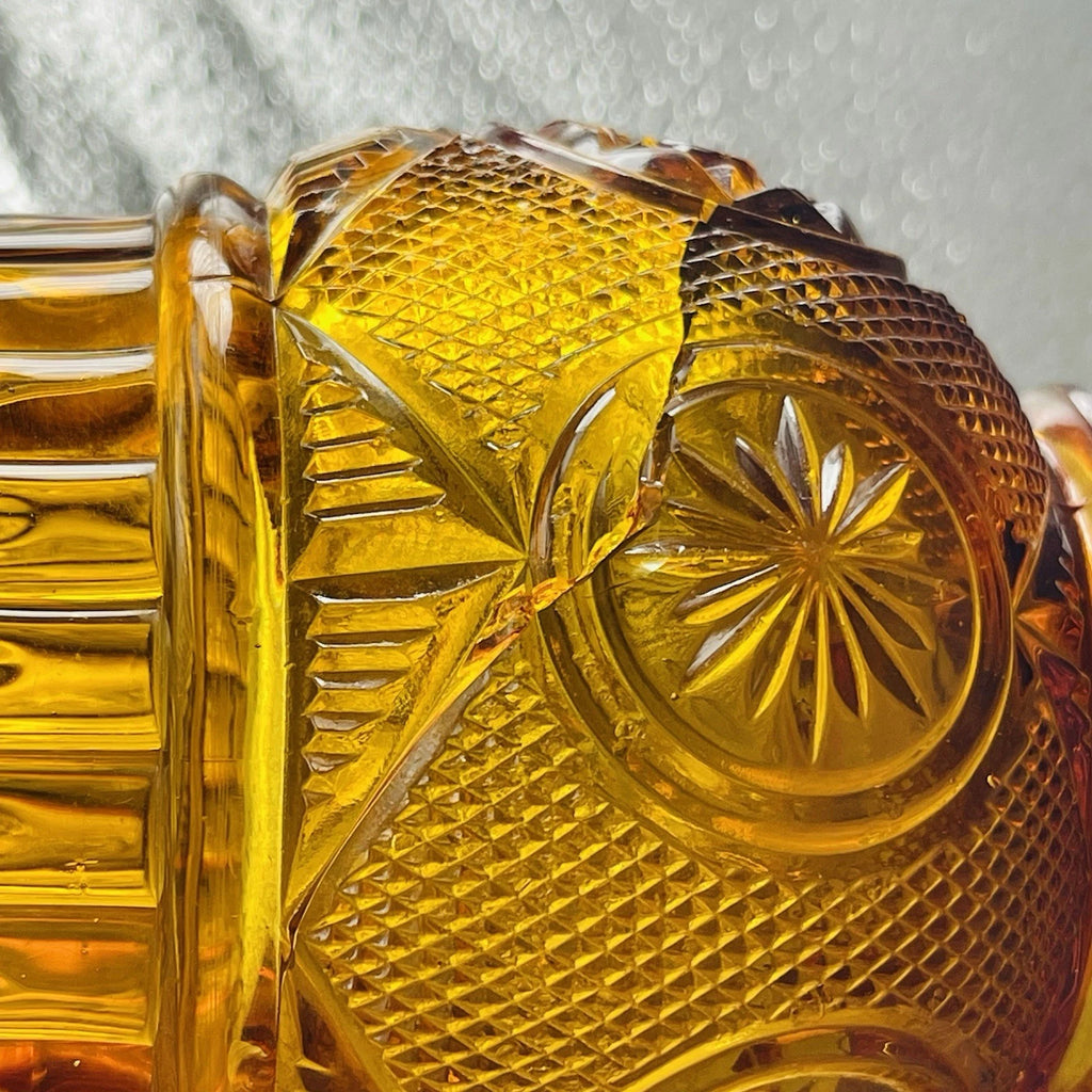 Rare Depression Antique Amber Glass Creamer Milk Pitcher For Arts Crafts “As Is”
