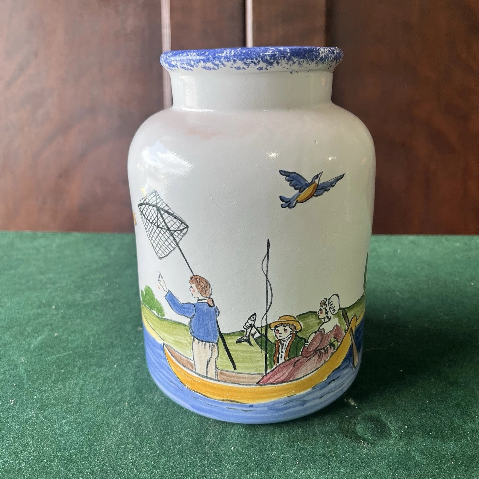 Vintage Ceramic Jar Hand-painted Countryside Motif Canister Storage C.F Gamble