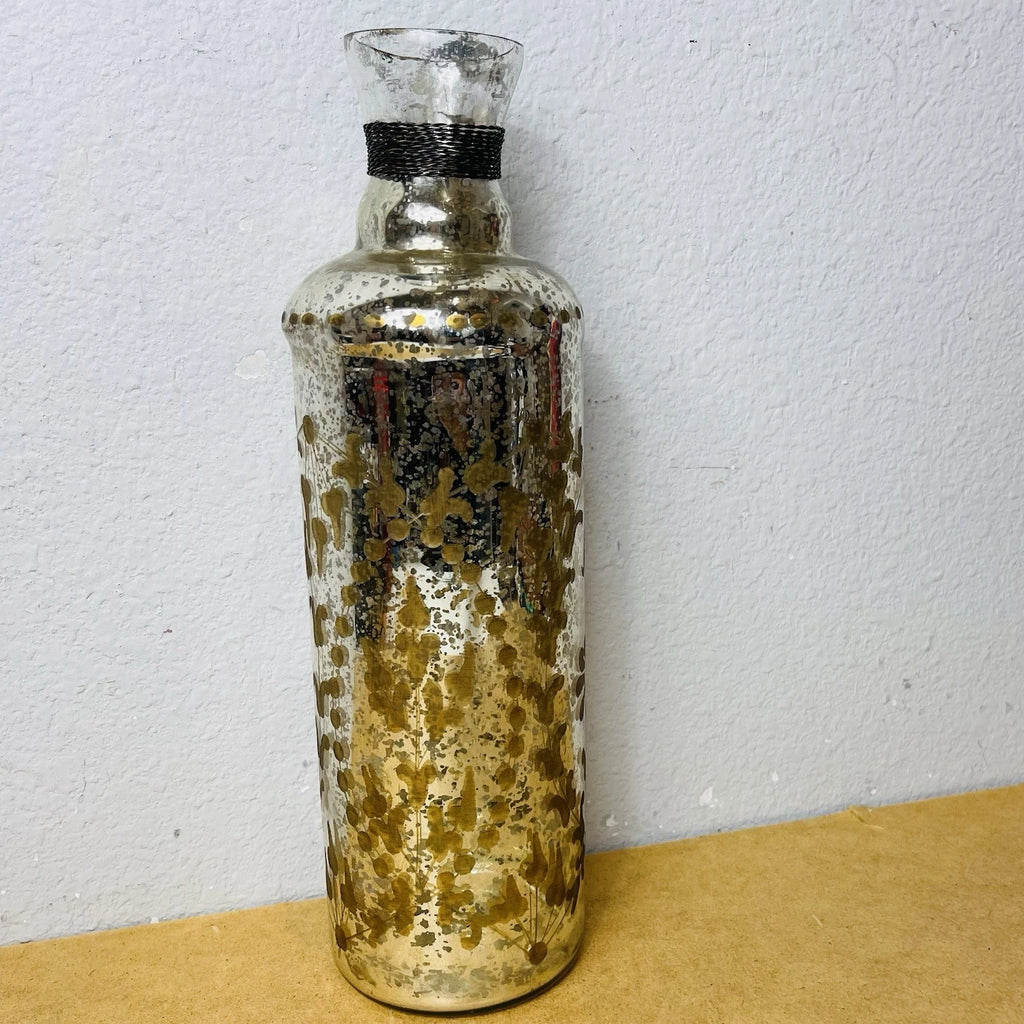 Autumn Mercury Glass Display Bottle with Metal Accents | Fall Decor