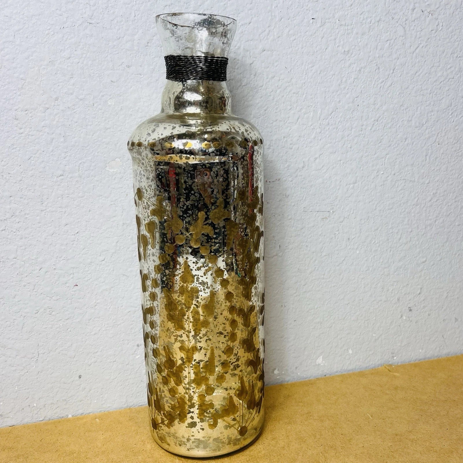 Autumn Mercury Glass Display Bottle with Metal Accents | Fall Decor