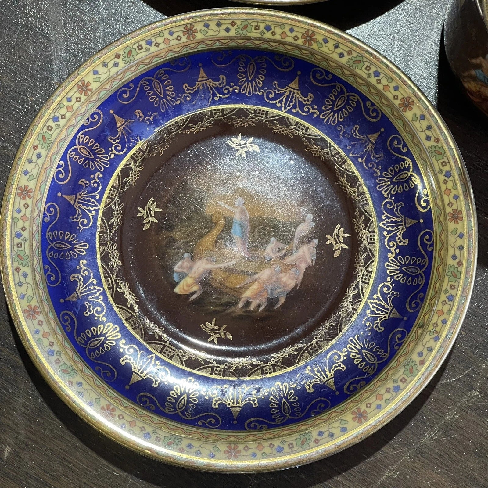 Vintage Blue Gold Small Plate Set Of 9 Plates And 2 Cups Home Accent Arts Decor