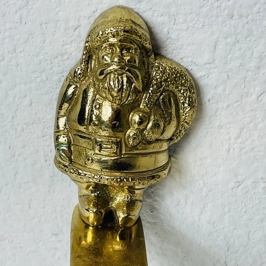 Santa Claus Brass Stocking Hanger Christmas Hook Holder Holiday Wreath And Staff