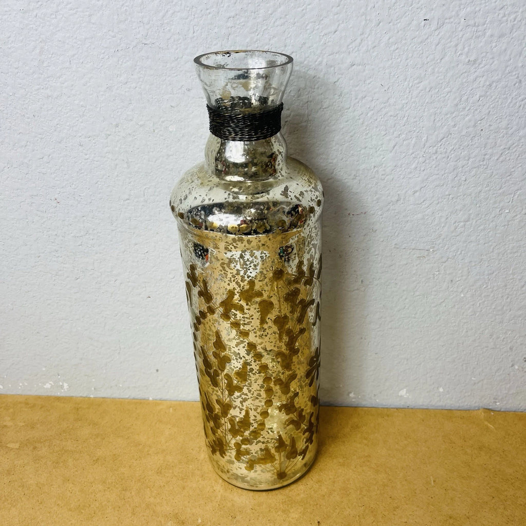 Autumn Mercury Glass Display Bottle with Metal Accents | Fall Decor