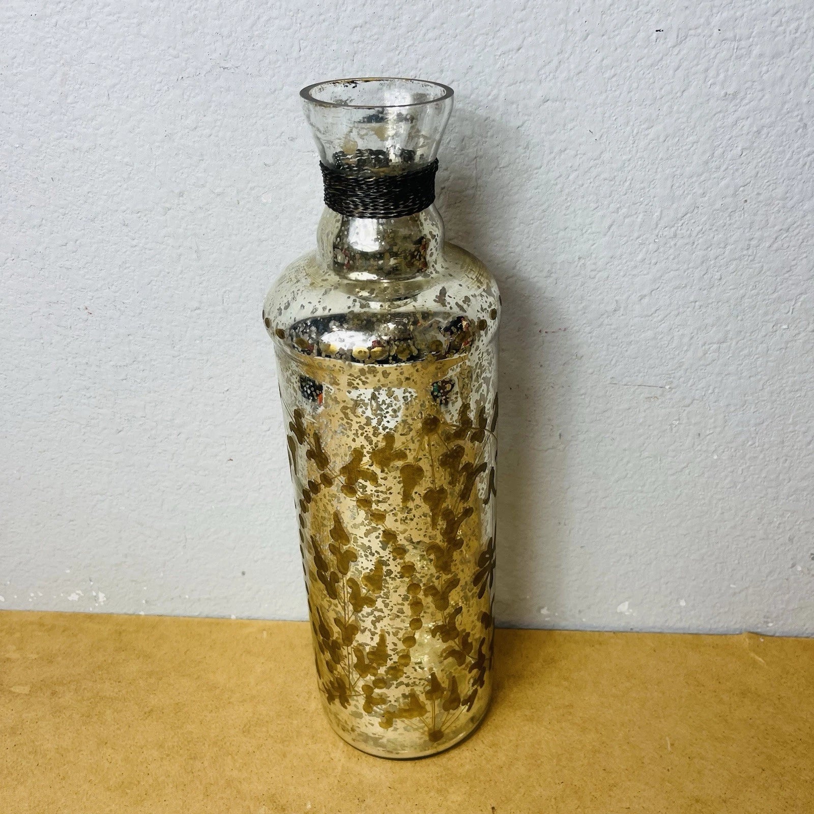 Autumn Mercury Glass Display Bottle with Metal Accents | Fall Decor