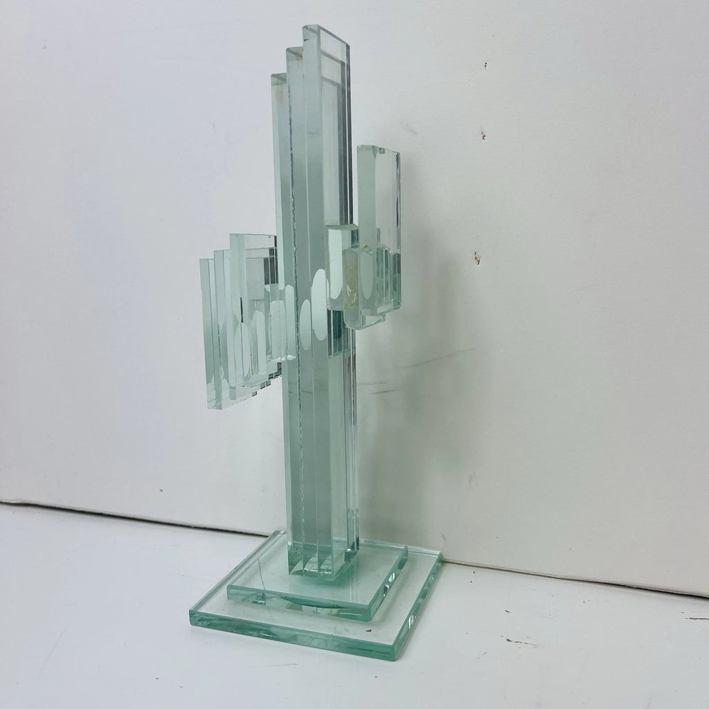 Stacked Art Glass Clear Cactus Figurine Sculpture Southwest Folk Art Statue Deco