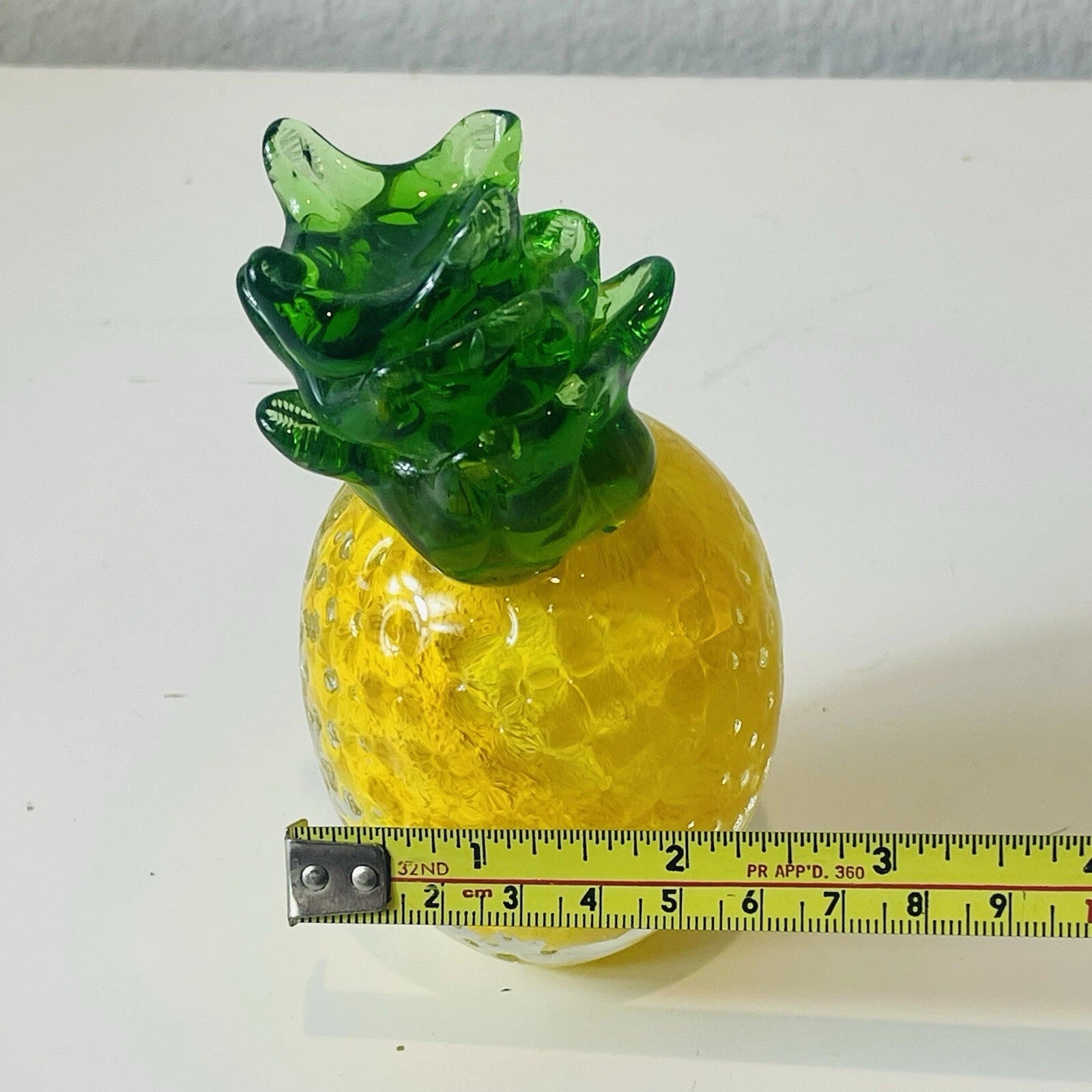 Hand Blown Glass Pineapple Tropical Fruit Art Figurine Green & Yellow Decor "AS IS"