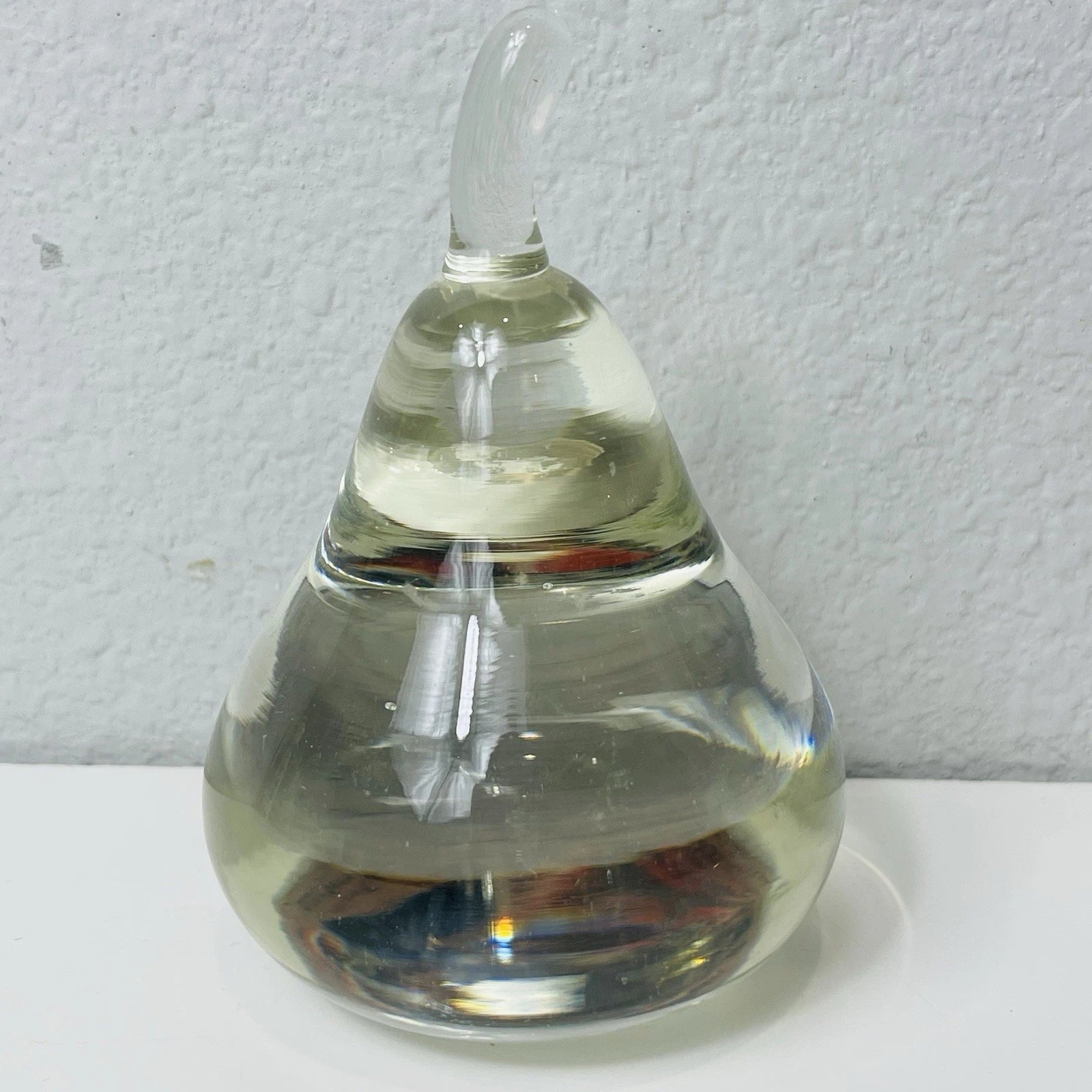 Clear Art Glass Pear: Murano-Style Paperweight for Home Decor, Vintage-Inspired Collectible.