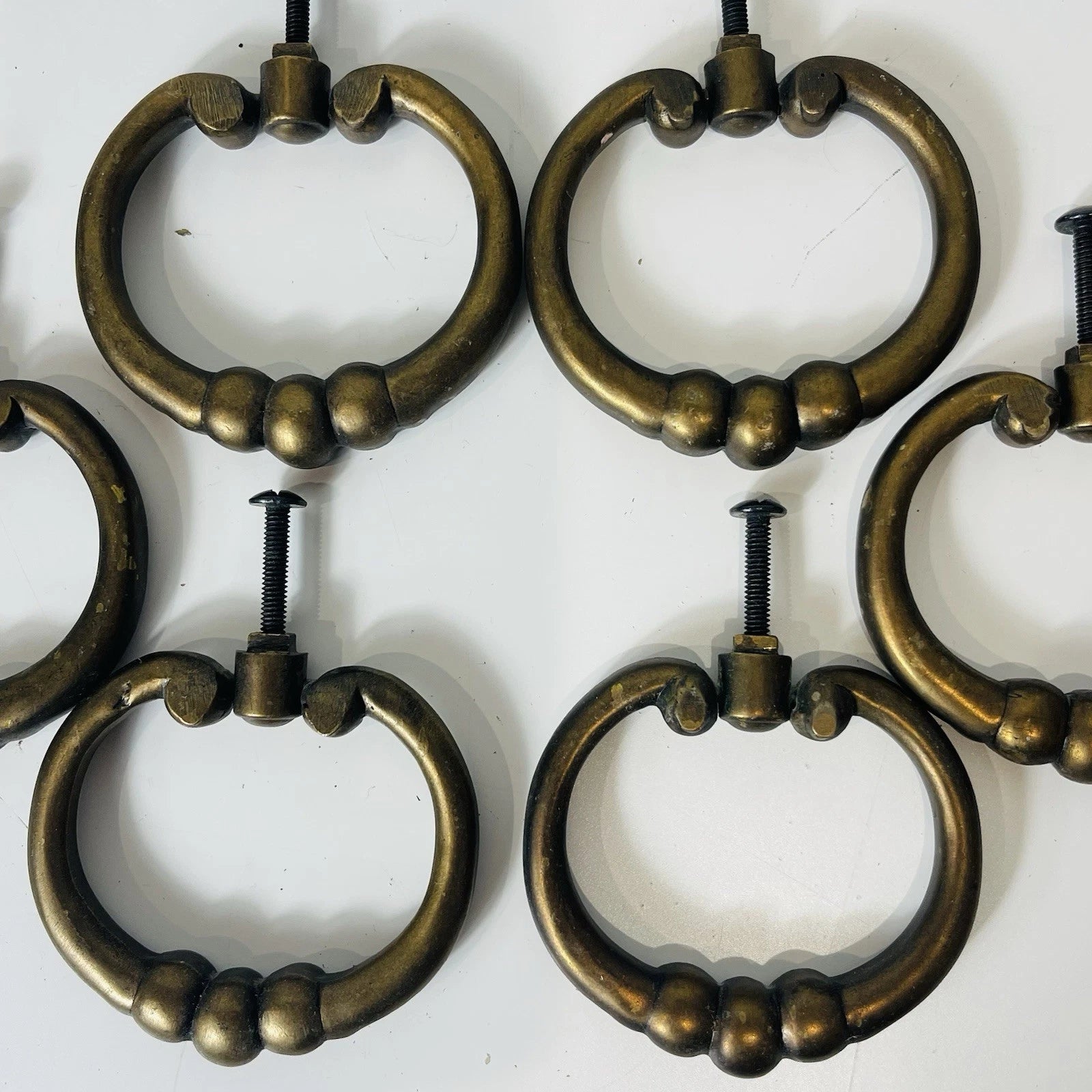 Vintage Brass Lot Of 9 Ring Pull Furniture Hardware Home Accent Arts Crafts