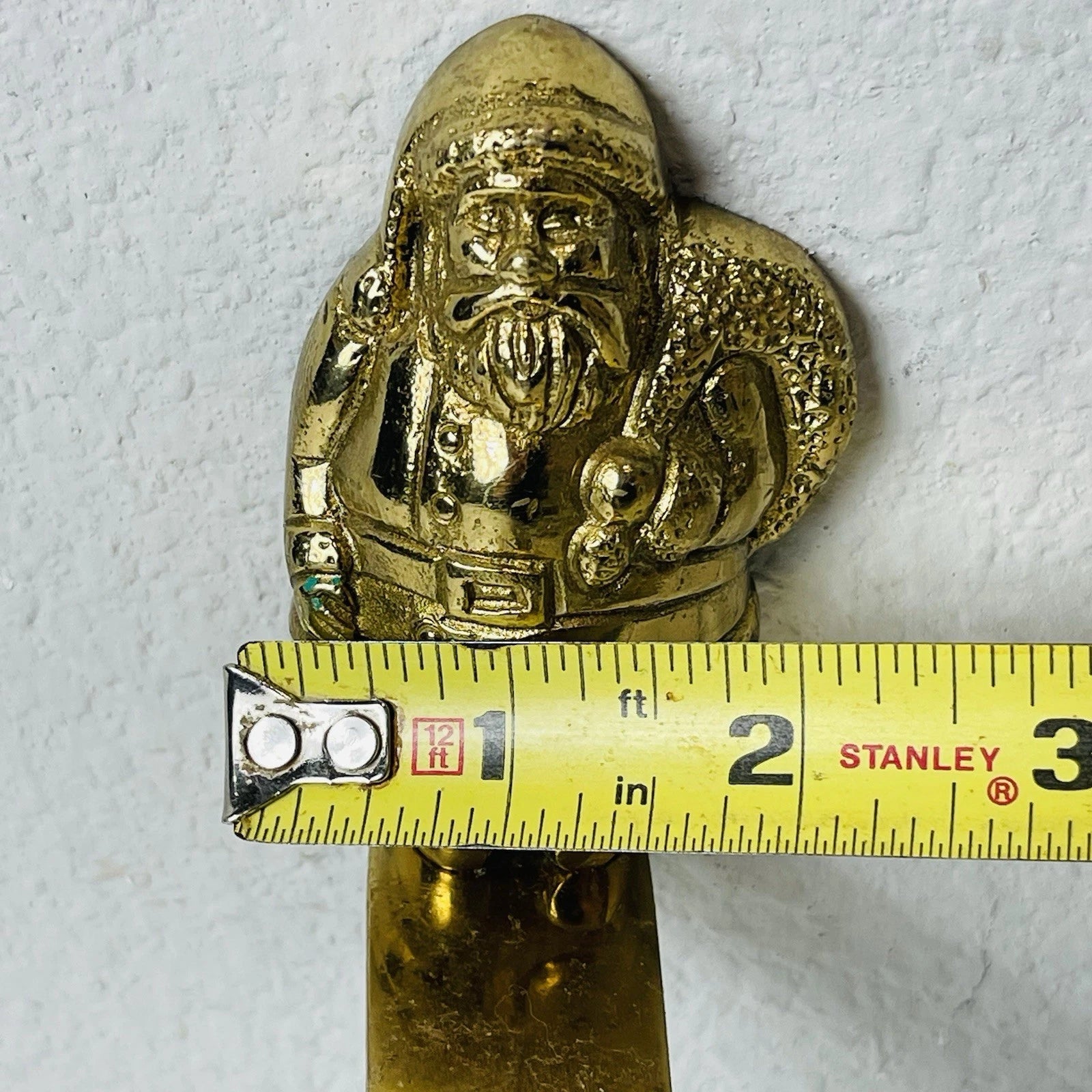 Santa Claus Brass Stocking Hanger Christmas Hook Holder Holiday Wreath And Staff