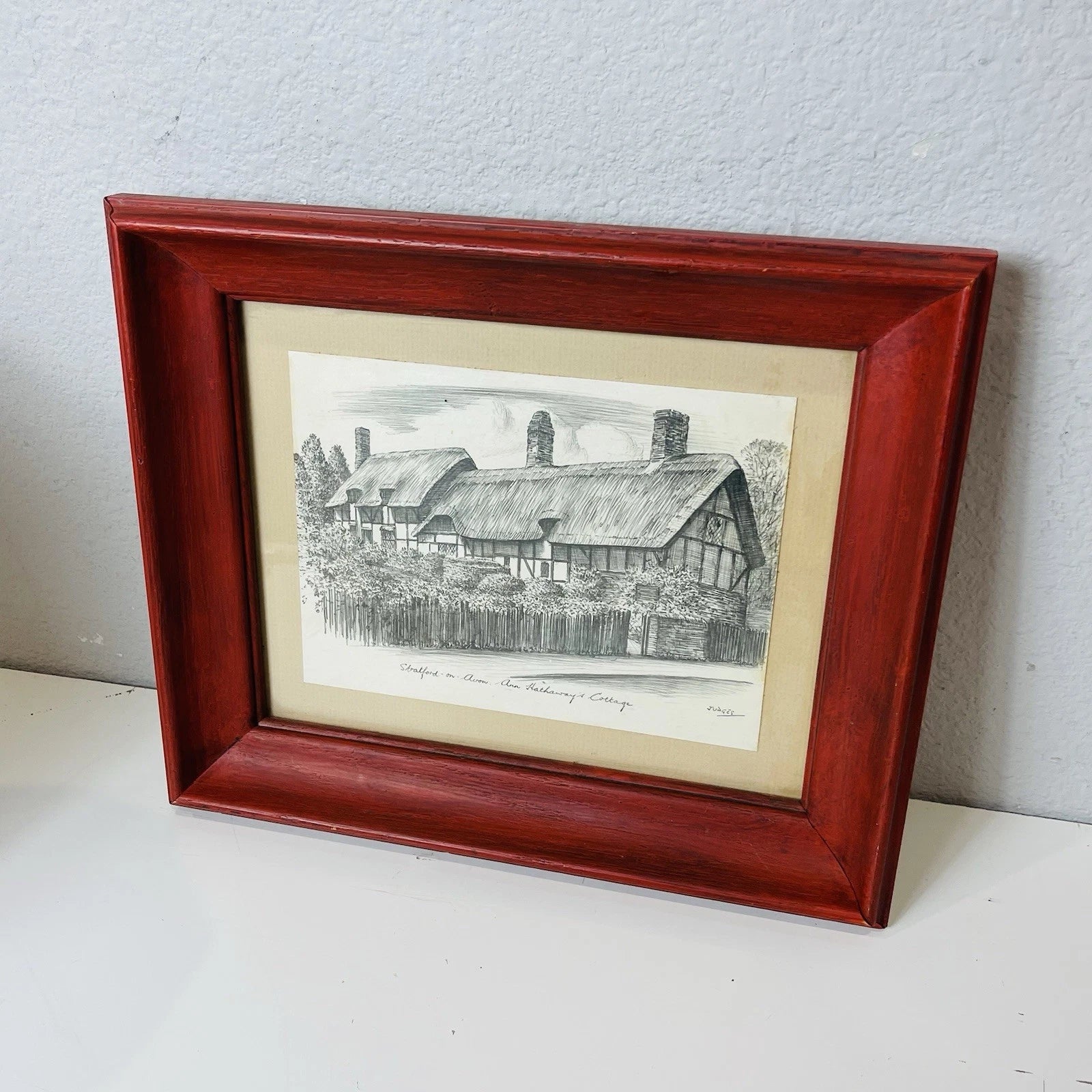 Vintage Ann Hathaway’s Cottage Print Stratford on Avon Home Office Accent Decor