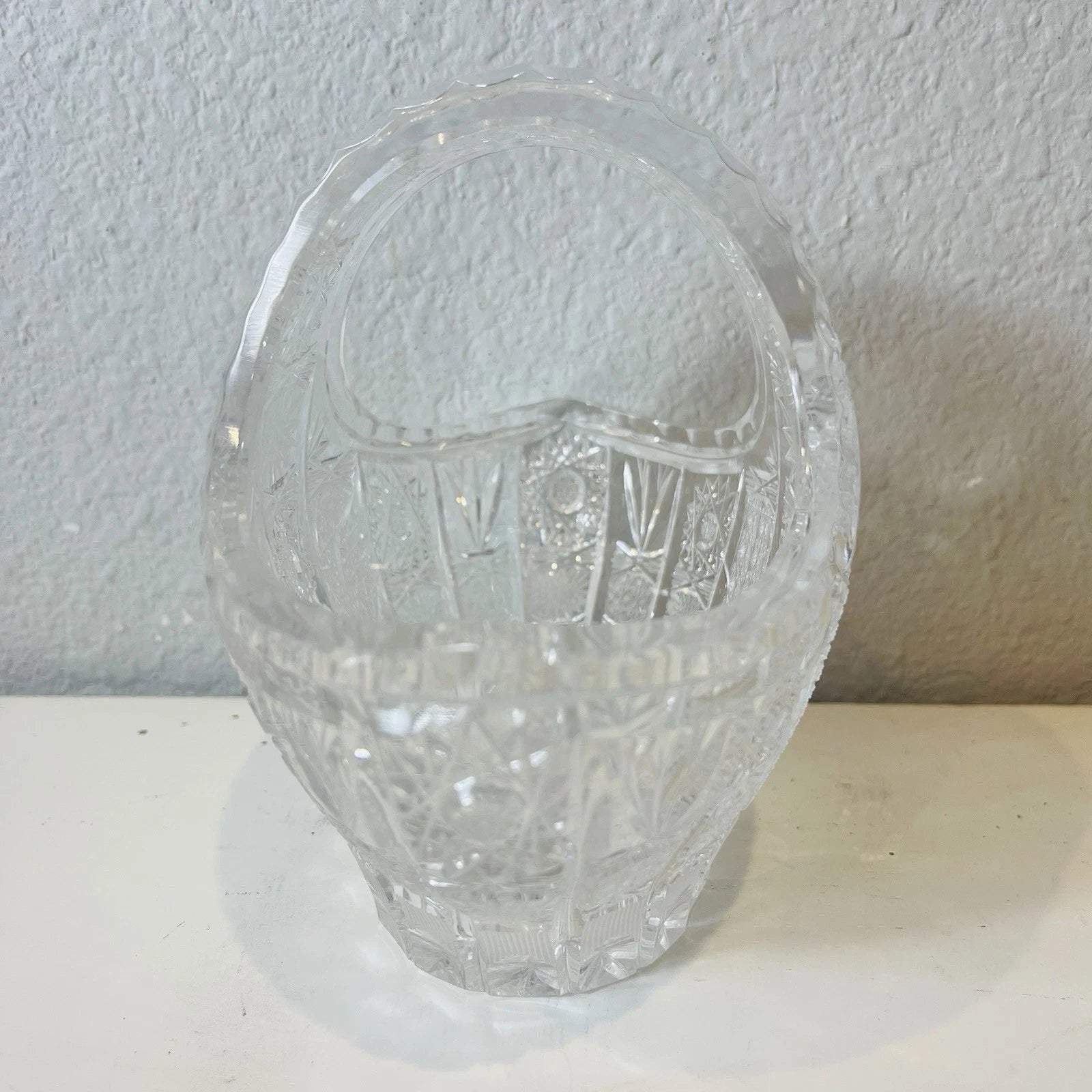 Bohemia Hand Cut Glass Basket - Flower Base - Vintage Home Decor - No Box
