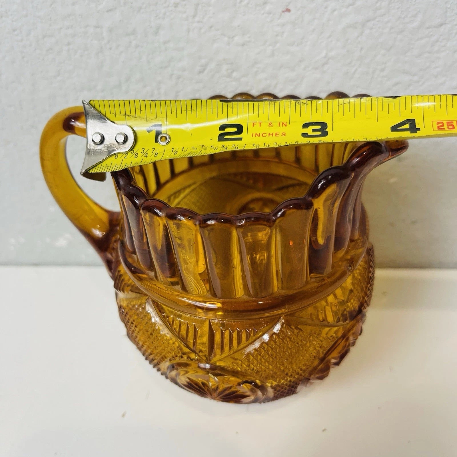 Rare Depression Antique Amber Glass Creamer Milk Pitcher For Arts Crafts “As Is”