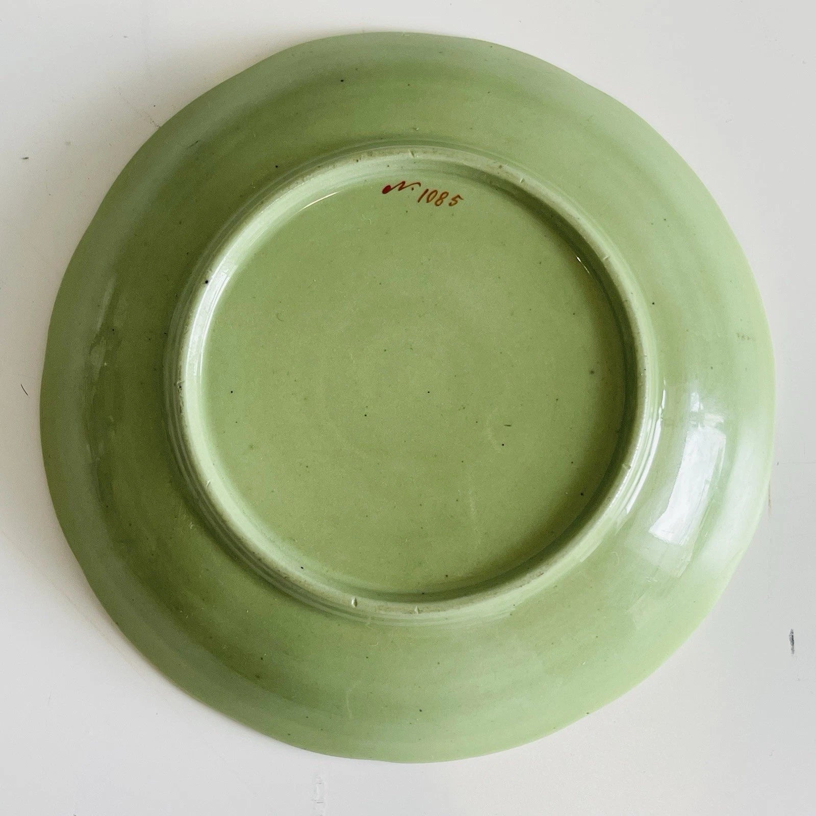 Hand-Painted Vintage Porcelain Plate with Green Floral Design, Decorative Trinket Dish.